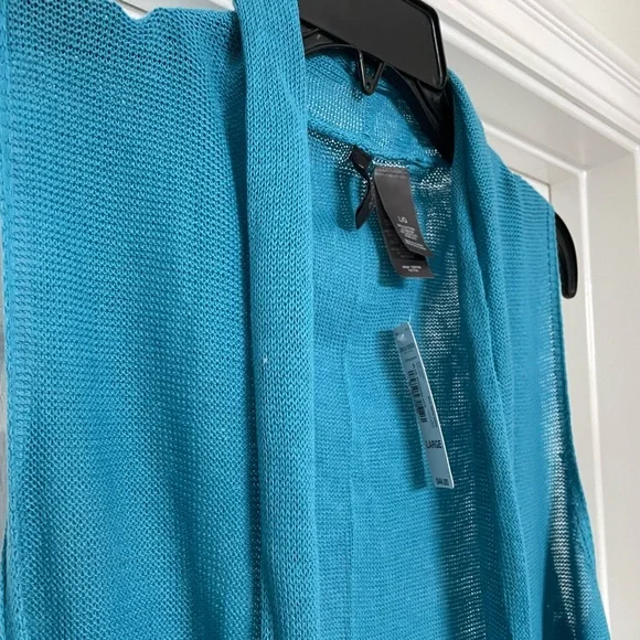 Bisou Bisou NWT lightweight open long sweater vest size Large in aqua blue ombre - Picture 3 of 5